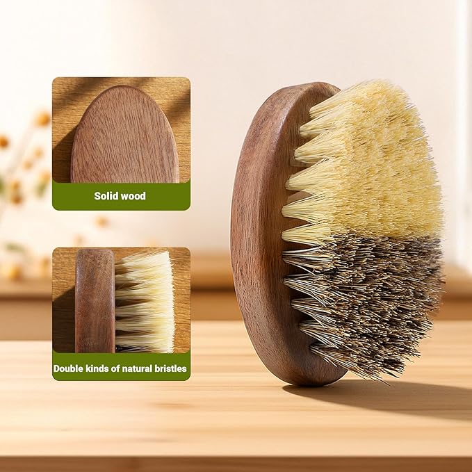 Fruit & Vegetable Cleaning Brushes with Acacia Wood Handle Natural Half Sisal Bristle Half Palm Fibers Bristles Design,Oval Shape Easy Hold,Pack of 2,Brown
