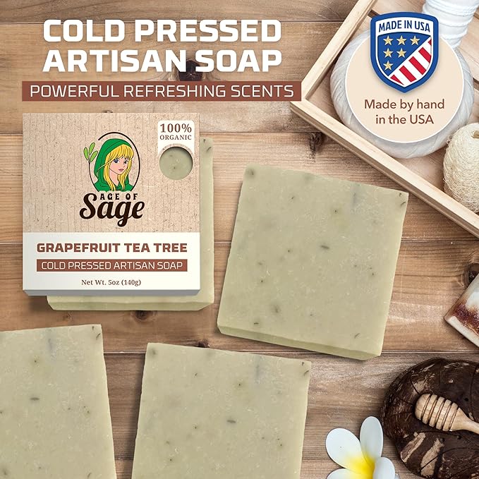Natural Bar Soap for Women - Vegan Bath Soap Bars Gift Set - Handmade Cold Process Artisan Soap with Essential Oil, Moisturizing Wash Soaps, Fragrant Grapefruit Tea Tree Scent (4 Pack)