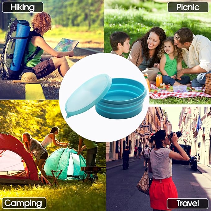 ME.FAN Silicone Collapsible Bowls - Silicone Folding Travel Bowl with Lids - Expandable Food Storage Containers Set - Portable, [27oz]