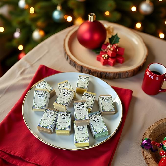 Grandma’s 12 Days of Christmas Soap Sampler – Limited Holiday Collection (12 Handmade Herbal Bars, 1.5 oz Each)