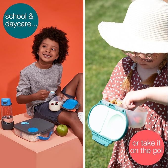 b.box Snack Box Reusable Snack Containers with Lids 2 compartments, Bento Box for kids and toddlers, Leakproof Lunch Box, BPA free and Dishwasher Safe Snack Container (Lemon Twist, 1 3/4 Cup)