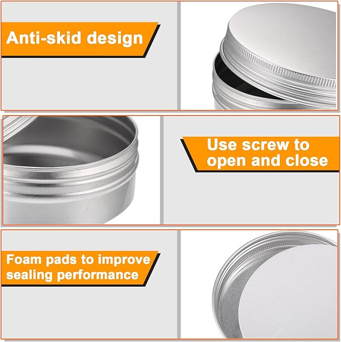 TecUnite 24 Pcs 4 oz Metal Tin Cans Aluminum Round Tin Containers Empty Cans with Screw Lid for Candle Storage Cosmetic Sample Travel Salve Cream