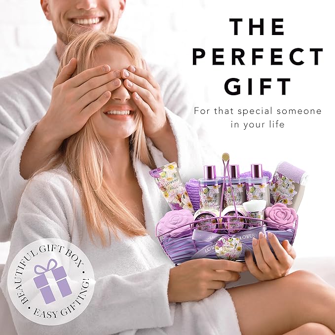 Christmas Gift Sets For Women, Gift Basket for Women & Men, Bath and Body Gift Basket, 13pc Vanilla Lavender Home Spa Set, Body Lotion, Bath Bomb, Shower Gloves Gift for Mom Thank You Birthday Gifts