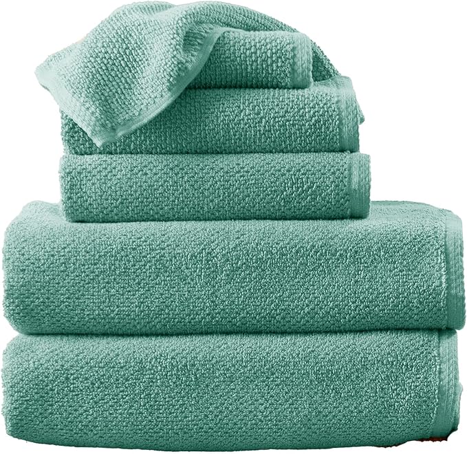 Blue Bath Towels - 100% Cotton 6 Piece Towel Set - 2 Bath Towels, 2 Hand Towels, 2 Washcloths - Absorbent, Quick-Drying, Durable Towels for Bathroom Decor - Low-Twist, Two-Ply Fibers (Mineral Blue)
