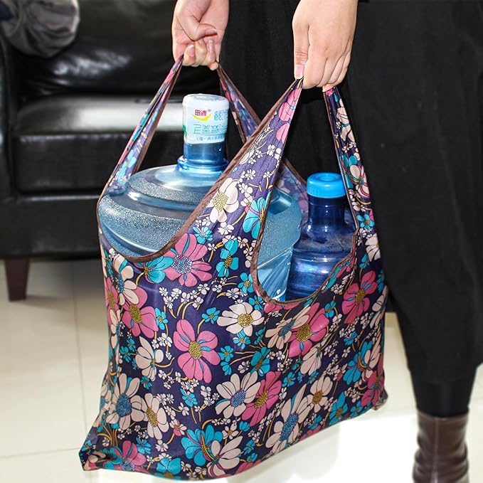 2 Piece Reusable Shopping Bags,foldable shopping bag,60-Pound Capacity,Machine Washable,One Large and One Small