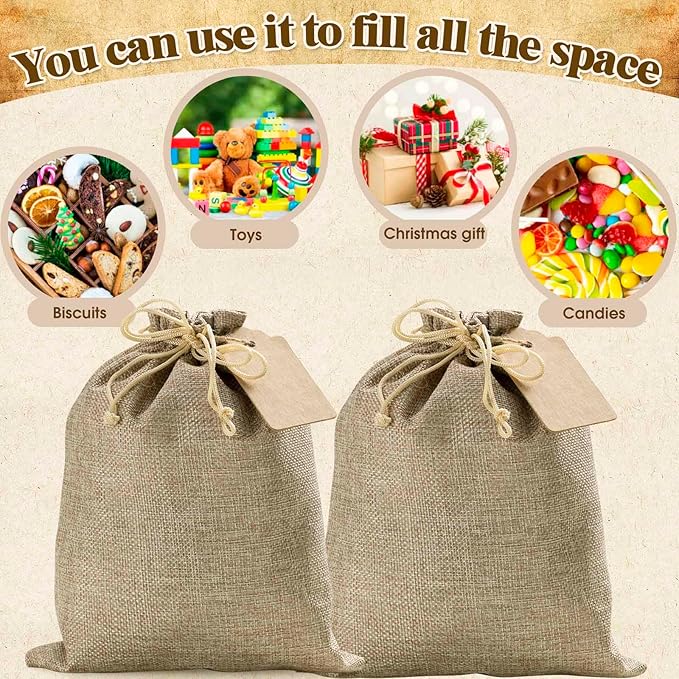 Homum 50PCS Burlap Gift Bags with Drawstring and Gift Tags & String, 7x9 Inch Party Favor Burlap Bags Linen Jewelry Pouches for Party, Wedding, Jewelry Pouches, Christmas, Festival, Coffee, DIY Craft
