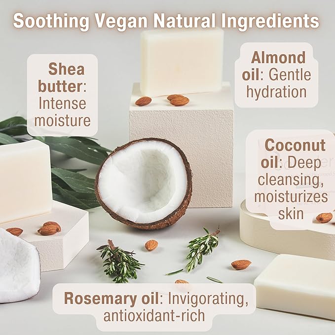 All Natural Rosemary Soap (Pack of 4) | Natural Soap for Women and Men for Body, Face, and Hands | Coconut & Almond Oils with Shea Butter & Premium Essential Oils