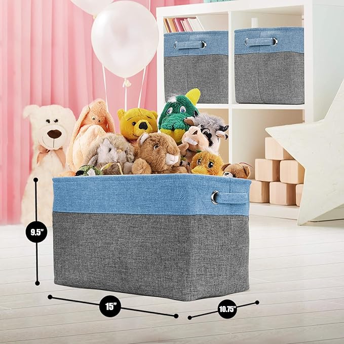 Sorbus Cubby Storage Organizer 15 Inch - Big Sturdy Collapsible Storage Bins with Dual Handles - Foldable Baskets for Organizing - Decorative Storage Bins for Shelves at Home & Office - 3 Pack| Aqua