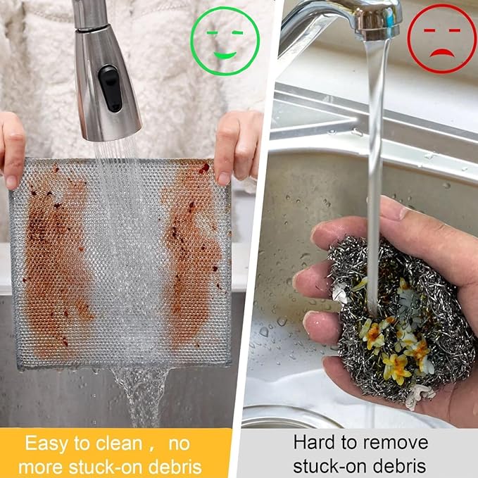 Non Scratch Wire Dishcloth 6 Pack with 1pcs Kitchen Sponges for Dishes, Double Layer Wire Dish Washing Cloth,Powerful Cleaning Non-Scratch Wire Dishcloth Rag for Cookware, Sinks, Dishes, Stove Tops