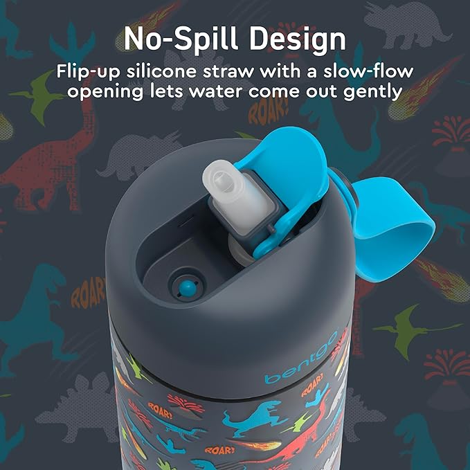 Bentgo Kids Water Bottle - Leak-Proof, Durable Tritan, BPA-Free 15 oz. Cup for Kids/Toddlers Ages 3+, Safe Sip Spout, Carrying Handle, & Dishwasher Safe for School, Sports, Daycare & Camp (Dinosaur)