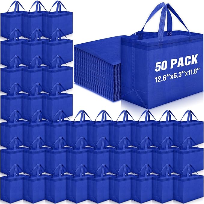 Windyun Reusable Grocery Bags Large Non Woven Shopping Bags with Handles Foldable Portable Tote Bulk, 12.6 x 11.8 x 6.3 Inch