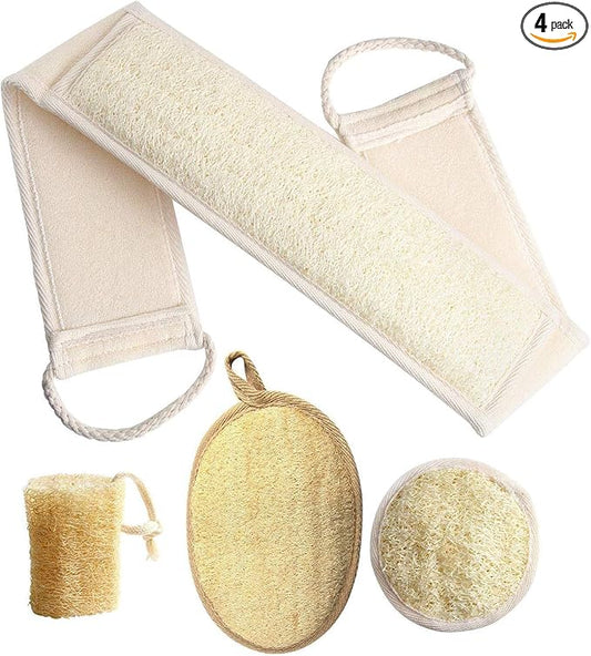 FEBSNOW Loofa Body Scrubber - 4 PCS Exfoliating Loofah Back Scrubber Natural Luffa Shower Bath Sponge Exfoliating Washcloth Face Scrubber Pad for Deep Clean & Invigorate Your Skin
