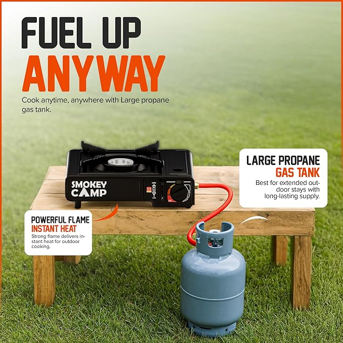 Portable Camping Stove with Plastic Suitcase 3000W Dual Fuel Compatable with Butane or Propane Fuel Tanks, Automatic Ignition, Precise Heat Control, for Camping, Hiking, and Outdoor Cookwing