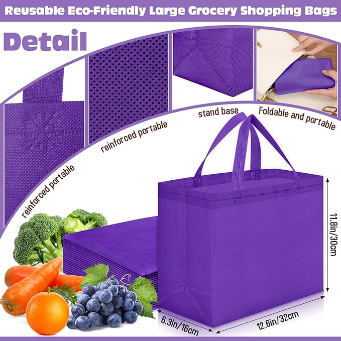 Windyun Reusable Grocery Bags Large Non Woven Shopping Bags with Handles Foldable Portable Tote Bulk, 12.6 x 11.8 x 6.3 Inch