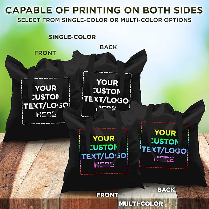 DISCOUNT PROMOS Custom Cotton Canvas Tote Bags Set of 10, Personalized Bulk Pack - Reusable, Great for Shopping, Grocery, Beach, Picnic, Wedding Favors - Black
