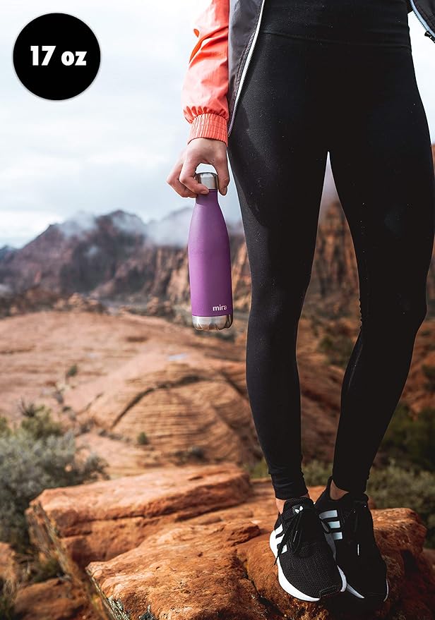 MIRA 17 oz Insulated Water Bottle - Stainless Steel Cola Shape Thermo - Double Wall Hot & Cold Flask (24Hr Cold/12Hr Hot) - Matte Black