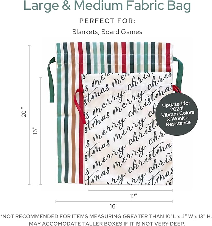 Gather & Knot Drawstring Christmas Gift Bags | 20" Large 16" Medium | Modern Farmhouse | Premium Canvas | Reusable Fabric Wrap for Holidays | Mix & Match Set
