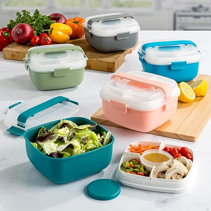 Goodful Stackable Lunch Box Container, Bento Style Food Storage with Removeable Compartments for Sandwich, Snacks, Toppings & Dressing, Leak-Proof and Made without BPA, 56-Ounce, Sage