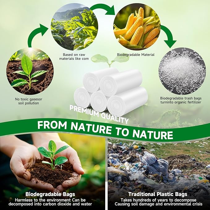 4 Gallon Small White Biodegradable Trash-Bag - Small Garbage Bags For Bathroom Can Unscented Compostable Kitchen Office Car Waste Basket Liners 100counts 15l Bulk Chenyucheng