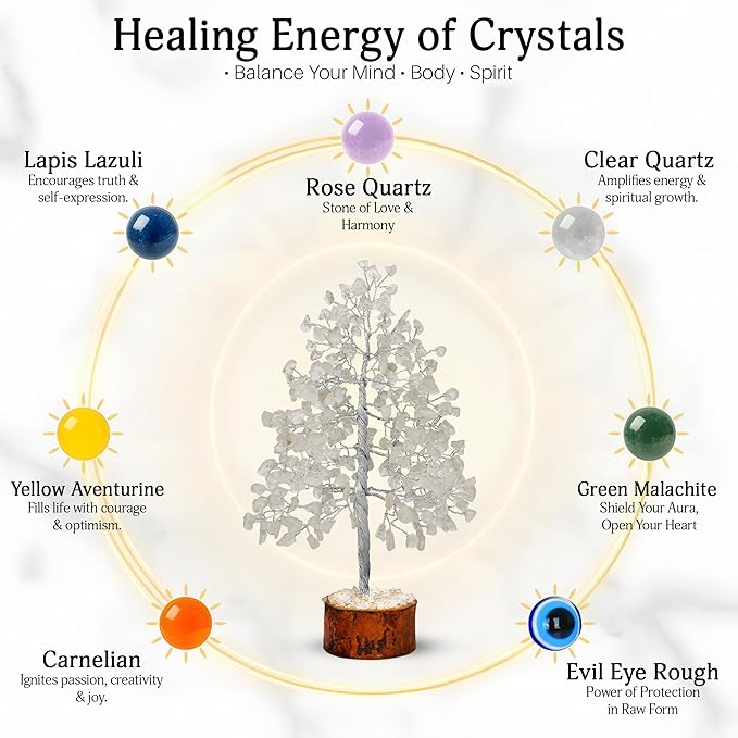 FASHIONZAADI Clear Quartz Gemstone Tree of Life - Handmade Crystal for Positive Energy, Chakra Money Tree Bonsai - Feng Shui Decor, Healing Crystals and Meditation Accessories, Spiritual Gift