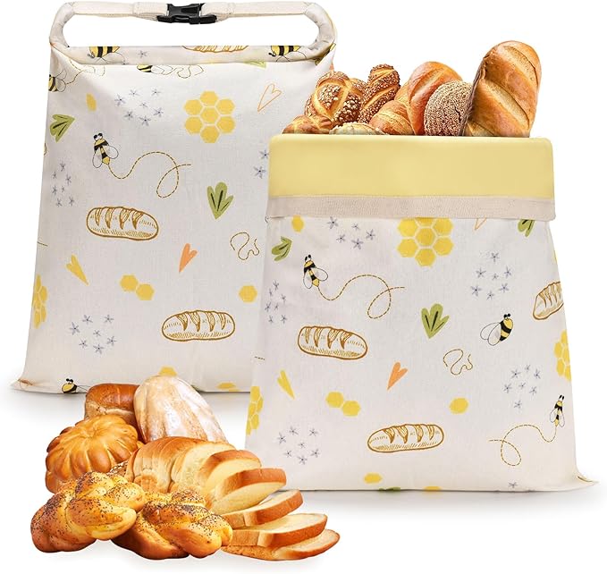 Beeswax Bread Bags for Sourdough, 2 Pack Reusable Bees Wax Bread Bag for Homemade Bread, Natural Beeswax Cotton Food Storage Bag to Keep Fresh(17"×13")