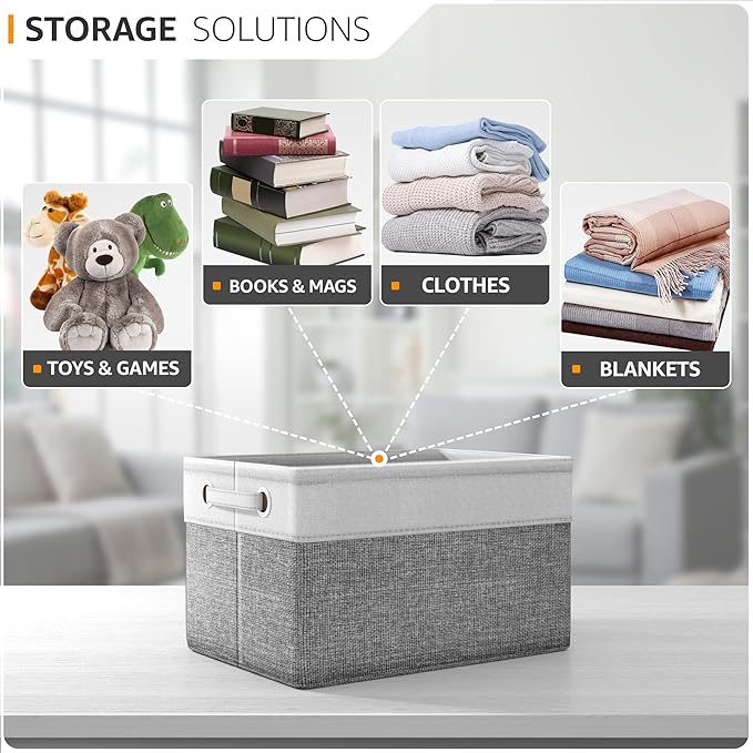 Sorbus Fabric Storage Bins for Shelves - 15 Inch Sturdy Collapsible Storage Bins with 2 Handles, Foldable Baskets for Organizing Home, Closets, Shelf, Toys, Clothes, Large Decorative Storage Baskets