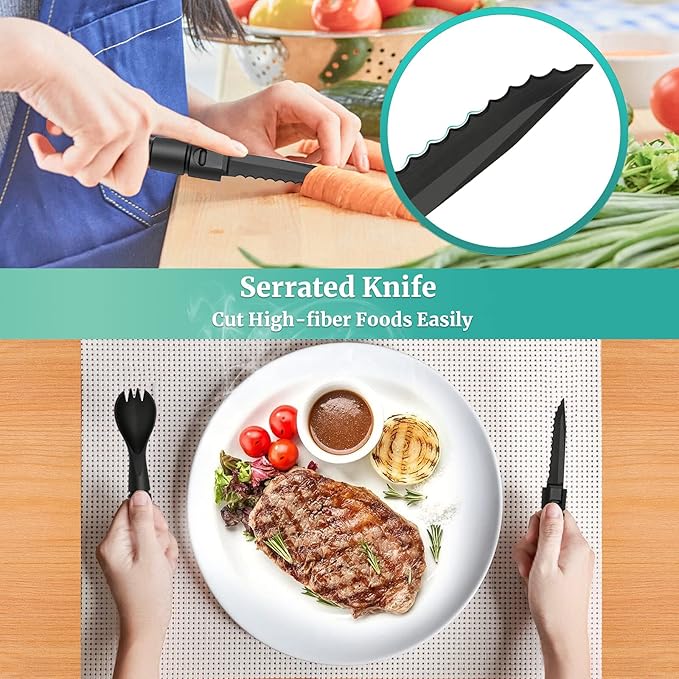 Tactical Spork, Tactical Spork Spoon Combo, 3 in 1 Tactical Camping Utensils, Camping Gear & Backpacking Gear, 1 Pack, Black