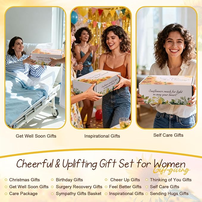 Sunflower Birthday Gifts for Women Self Care Gift - Sending Sunshine Get Well Soon Gifts Sympathy Gift Basket for Women New Mom Care Package, Christmas Gifts Relaxation Gifts for Mom Her Coworkers
