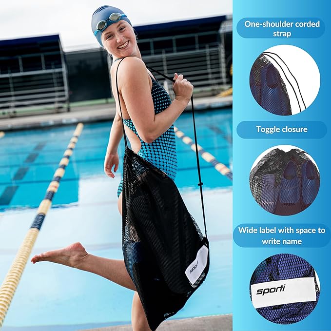 Sporti Swimming Equipment Bags, Mesh Drawstring Backpack,Swim Bag for Swimmers,Mesh Backpack for Beach
