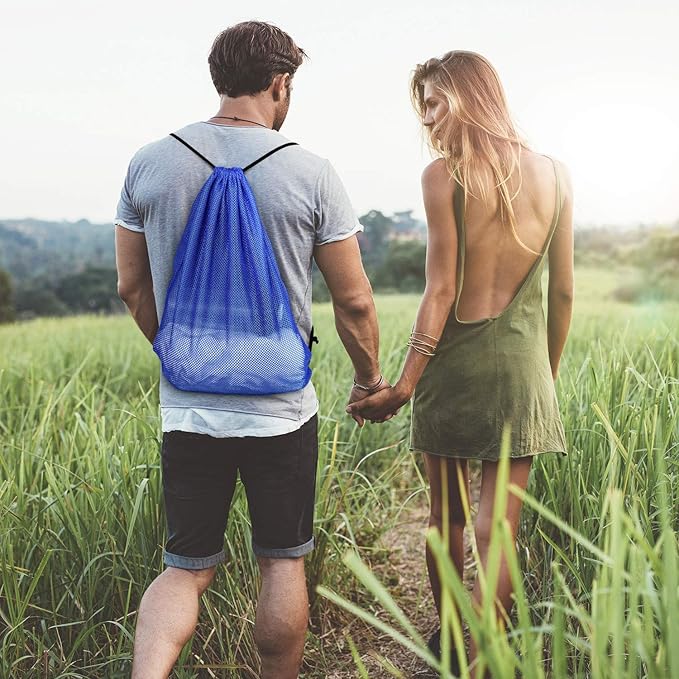 Frienda Mesh Drawstring Backpack Bag Multifunction Mesh Bag for Beach Swimming Gym Clothes, Travel, Workout Gear (Dark Blue)