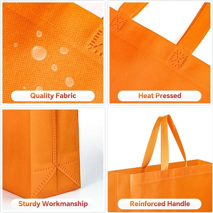 24 Pack Reusable Grocery Bags, Colorful Non-Woven Shopping Bags, Foldable Tote Bags Bulk