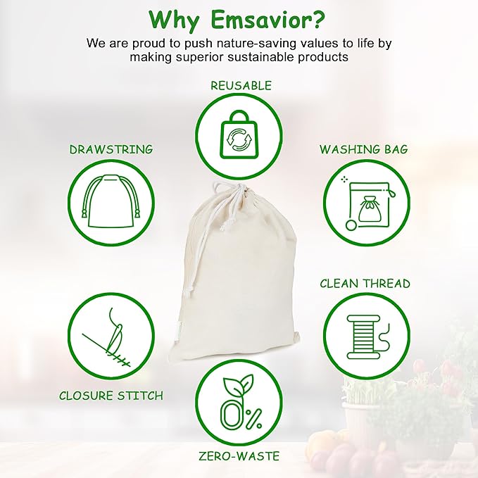 Reusable Cotton Storage Produce Bags With Drawstrings Medium 8x10 inch (12 Psc), Muslin Bags - For Bulk Food Storage, Vegetable, fruit, Food, Snack, Footwear, Toys Storage Bag