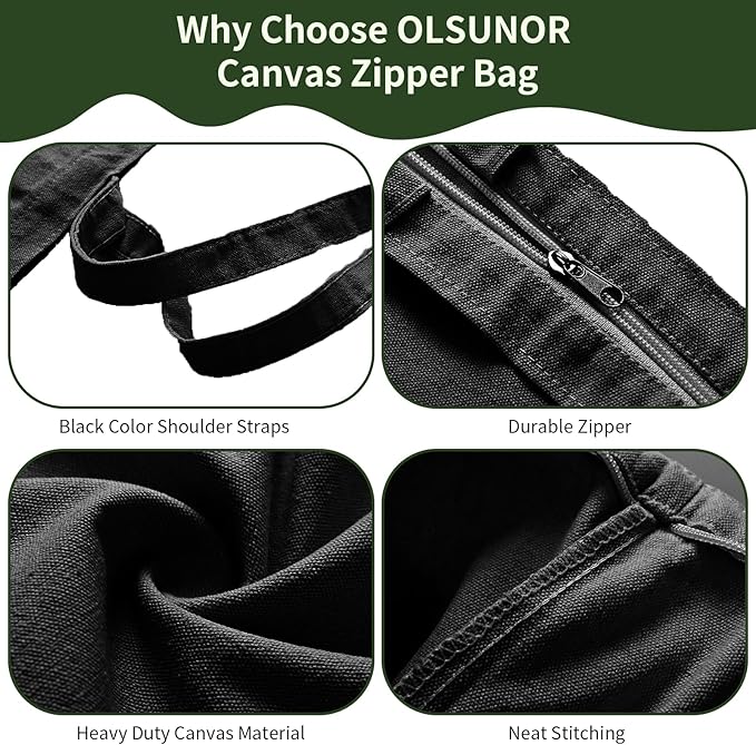 10 Pack Black Canvas Tote Bag with Zipper, OLSUNOR Reusable Grocery Bags with Long Handle, DIY Heat Transfer Sublimation Blanks Shopping Bags for Advertising Birthday Thanksgiving Christmas Craft Bags