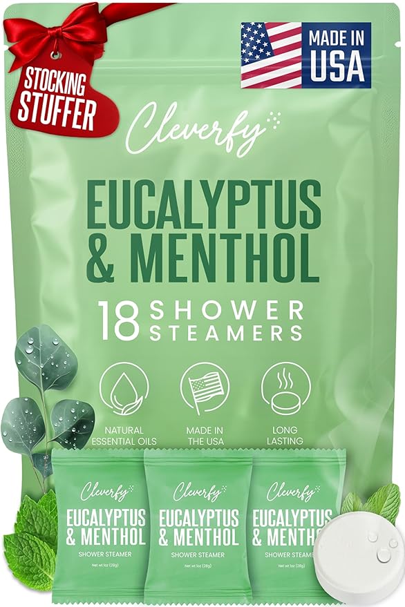 Cleverfy Eucalyptus for Shower Steamers Aromatherapy – Stocking Stuffers for Teen Girls, Women and Wife – Christmas Gifts for Teens and Women – White Elephant Gifts for Adults – 18 Tablets