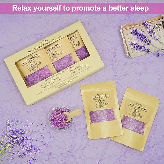 Lavender Bath Salts Gift Set 6-Pack - Relaxing Aromatherapy Spa Set for Women,80g Self-Care Gifts for Mom, Mother's Day Birthday Gifts with Natural Sea Salts