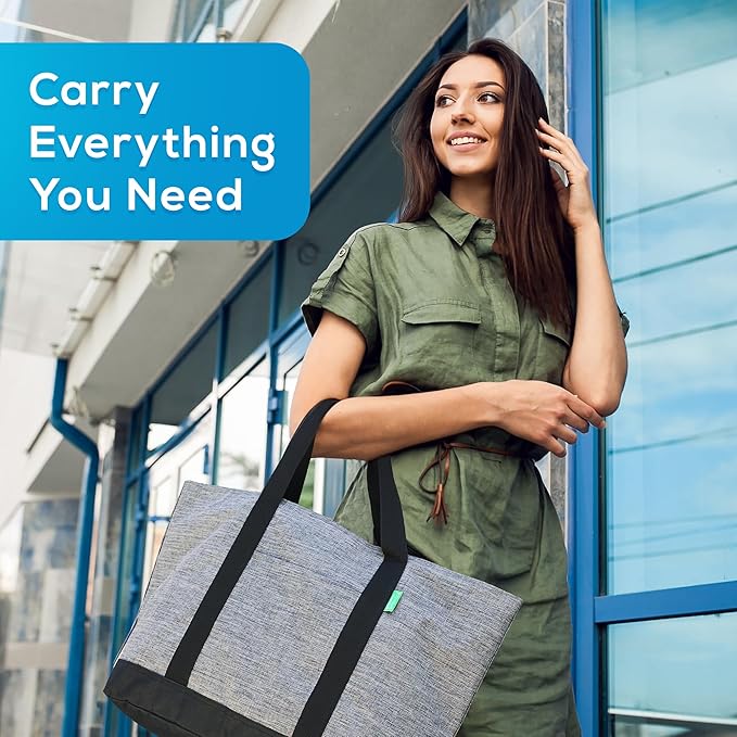 Creative Green Life Extra Large Tote Bag for Women or Men with Zipper – Everyday Tote-Bag for Work, School, gym, Shopping, Teachers, Nurses – Canvas Style Travel Bag, Weekender Overnight Bag (Gray)