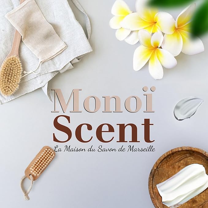 Hand & Body Soap Bars Trio - Monoi Moisturizing French Soap with Organic Shea Butter - Rich Creamy Lather - 97% Natural Ingredients - Solid Bath Cleanser Made in Provence - 3x4.4 oz