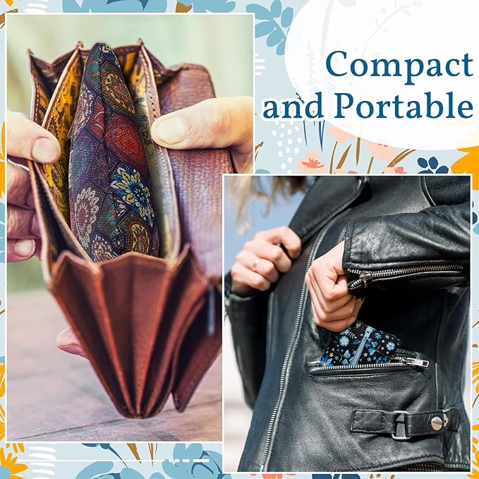 5 Pieces Tissues Purse Pocket Tissue Holder Reusable Travel Pouch Fabric Zipper Enclosed Small Size Flower Pattern Holder for Purse Coins for Christmas, 5.25 x 3 Inches (Floral Style)