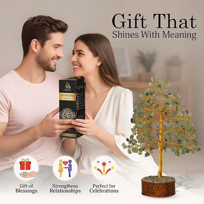 FASHIONZAADI Green Jade Crystal Tree of Life - Chakra Crystals Meditation Gifts - Feng Shui Office Decor - Spiritual Gifts for Home - Desk Decorations