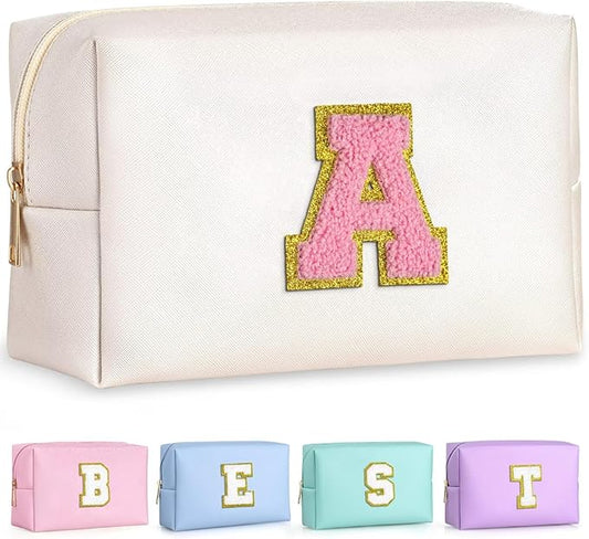 TOPEAST Christmas Gifts for Women Teen Girls - Stocking Stuffers for Teen Girls Gifts Trendy Stuff, Travel Makeup Bag, Initial Cosmetic Bag Toiletry Pouch (White A)