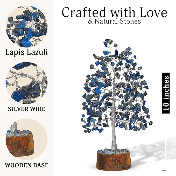 FASHIONZAADI Lapis Lazuli Tree - Crystal Chakra Tree of Life - Gemstone Feng Shui Decor - Chakra Home Decor - Crystal Gifts for Women, Spiritual Gift