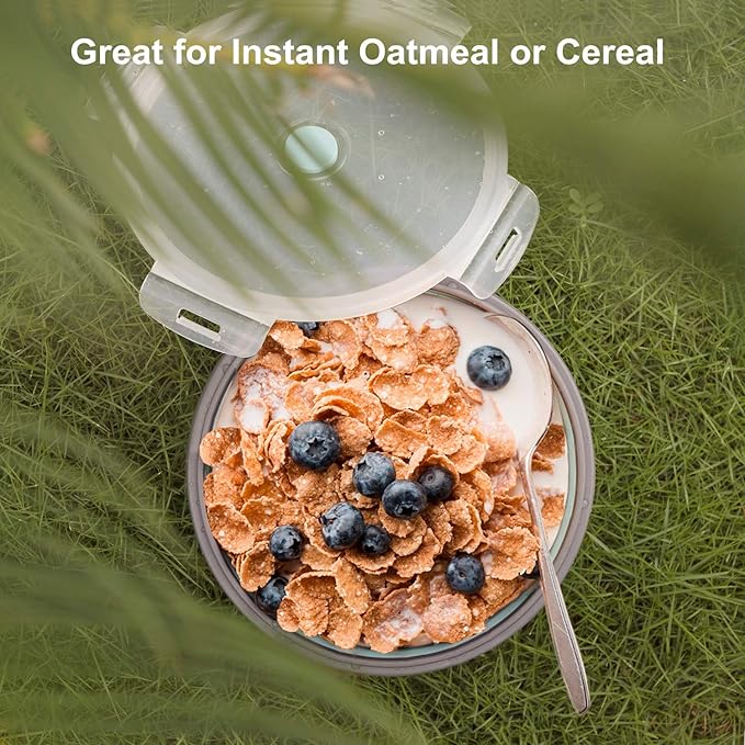 ColorCoral Camping Bowl with Lid Collapsible Silicone Bowl and Foldable Stainless Steel Fork for Travel and Camping Microvave and Fridge Food Storage Bowl from (1200ML)…