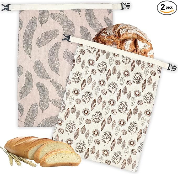 2 Pack Beeswax Bread Bags for Homemade Bread, Large 13x17'' Reusable Beeswax Sourdough Bread Storage Bag, Keep Loaves Fresh Longer, Freezer Safe & Airtight, Natural, Zero Waste