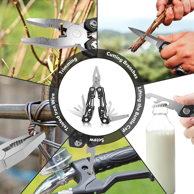 14-In-1 Multitool with Safety Locking, Professional Stainless Steel Multitool Pliers Pocket Knife, Bottle Opener, Screwdriver with Nylon Sheath ，Apply to Survival,Camping, Hunting and Hiking 10 Pcs