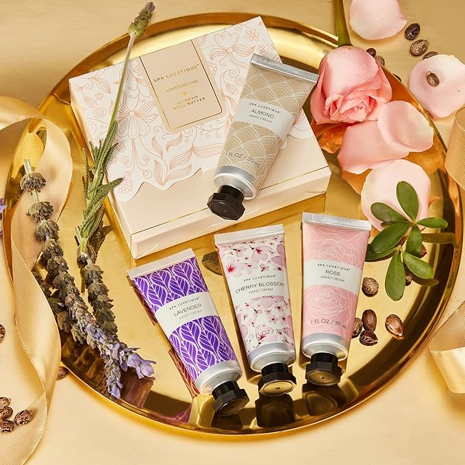 spa luxetique Hand Cream Set Pack of 4 Hand Lotion Christmas Gift Set Enriched with Shea Butter and Glycerin for Dry Hands, Hydrating&Moisturing Travel Size Hand Cream, Birthday Gifts for Women