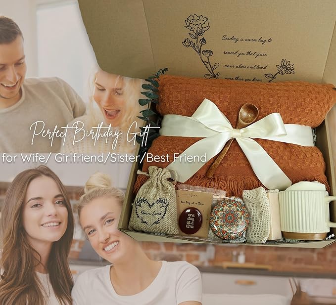 Get Well Soon Gift Baskets for Women - Self Care Package - After Surgery, Sympathy Gifts, Thinking of You/Grief/Bereavement/Miscarriage Gifts for Women(Burnt Orange)