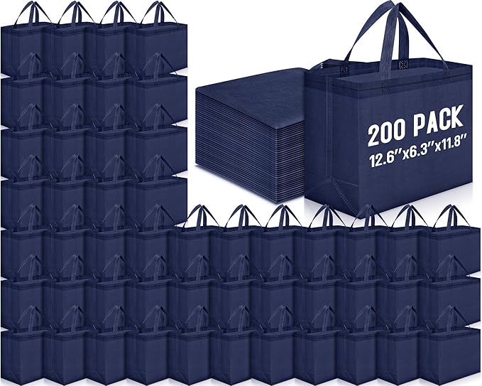 Windyun Reusable Grocery Bags Large Non Woven Shopping Bags with Handles Foldable Portable Tote Bulk, 12.6 x 11.8 x 6.3 Inch