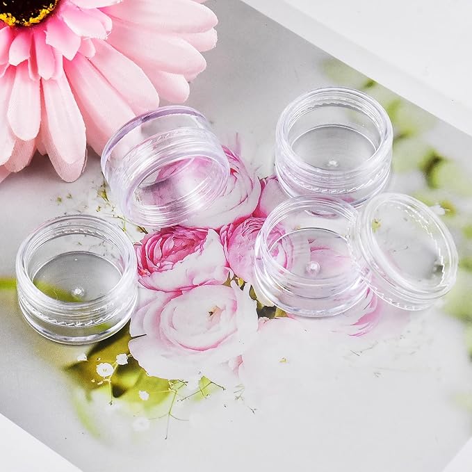 5 Grams Refillable Clear Round Plastic Jar Sample Empty Tin Storage Containers with Screw Lid for Makeup Face Cream Travel pots Cosmetic Bead Storage Container, 12 Pcs