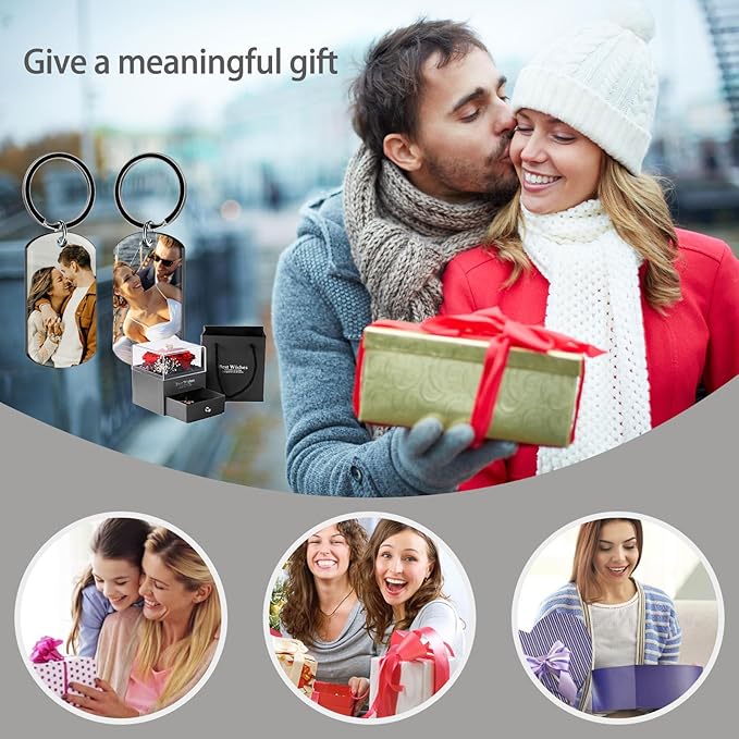 Custom Keychain Double Sided Personalized Picture Text Keychains Engraving Photo Key chains Gifts for Women Boyfriend