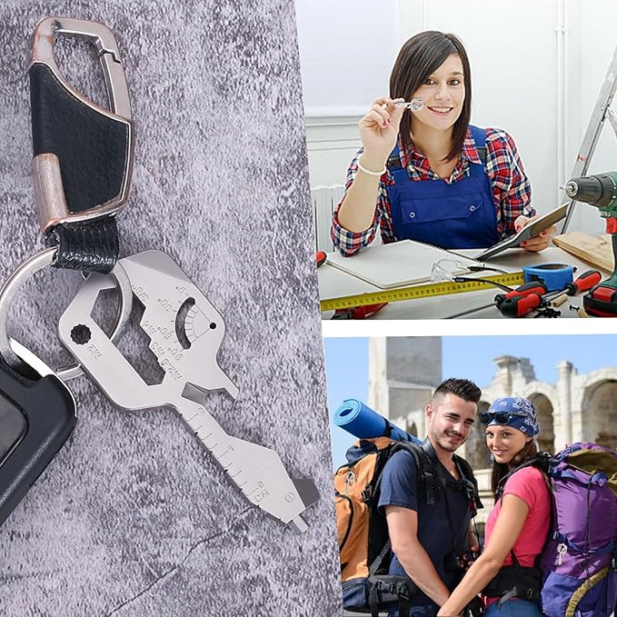 20 IN 1 Key Shaped Multitools, Key Shaped Pocket Tool, Stainless Steel Utility Gadget, Gift for Men, Everyday Carry, Automotive, Home Improvement, Bottle Opener, Screw Driver, Silver, 1 Pcs